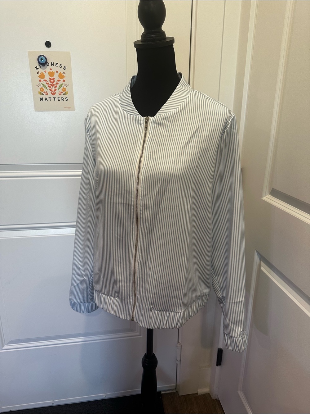 SHEIN White Pinstripe Bomber Jacket